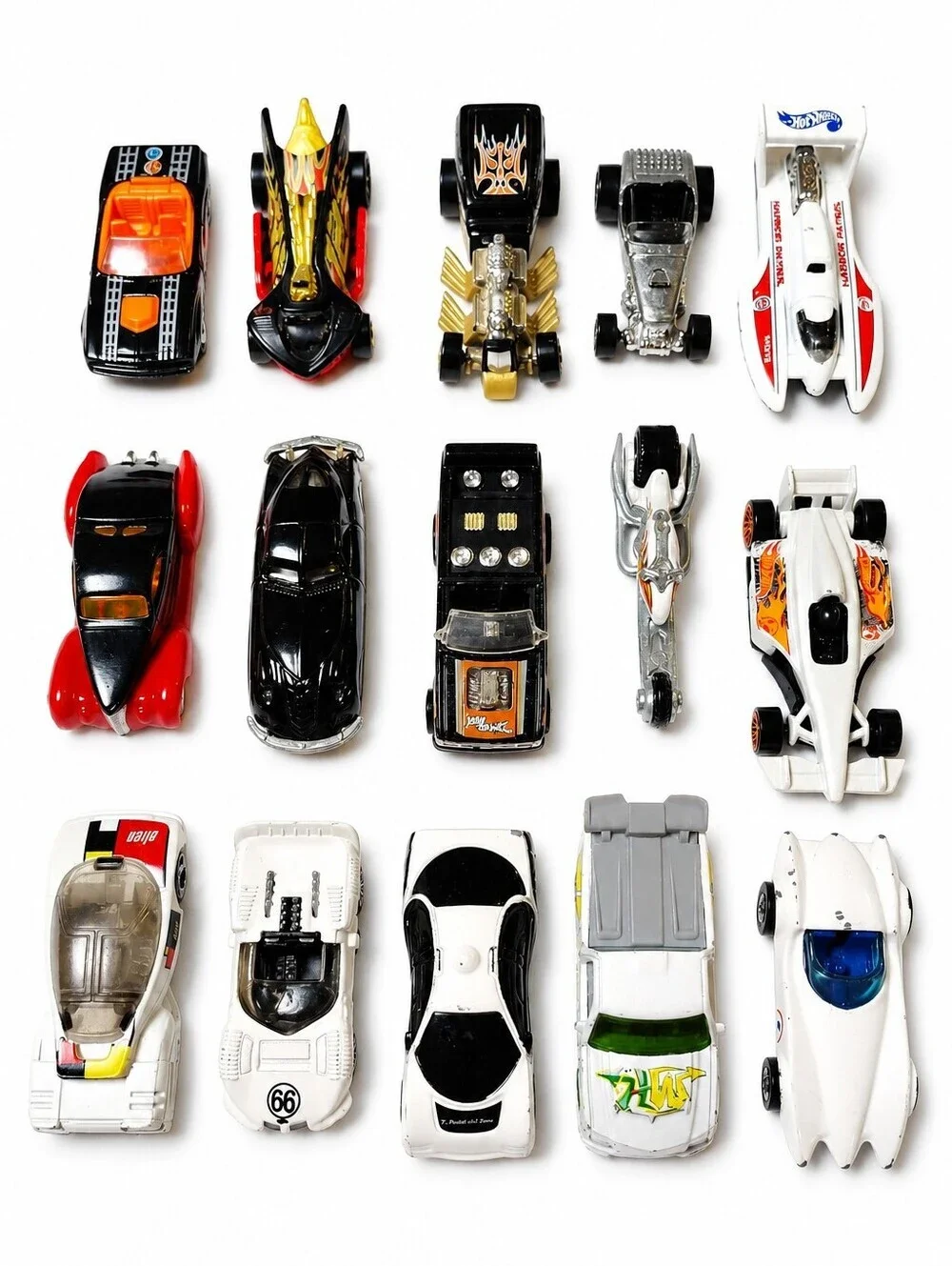 Hot Wheels Vintage Diecast Car Lot 80s-2000 Collectible Race Cars Black & White